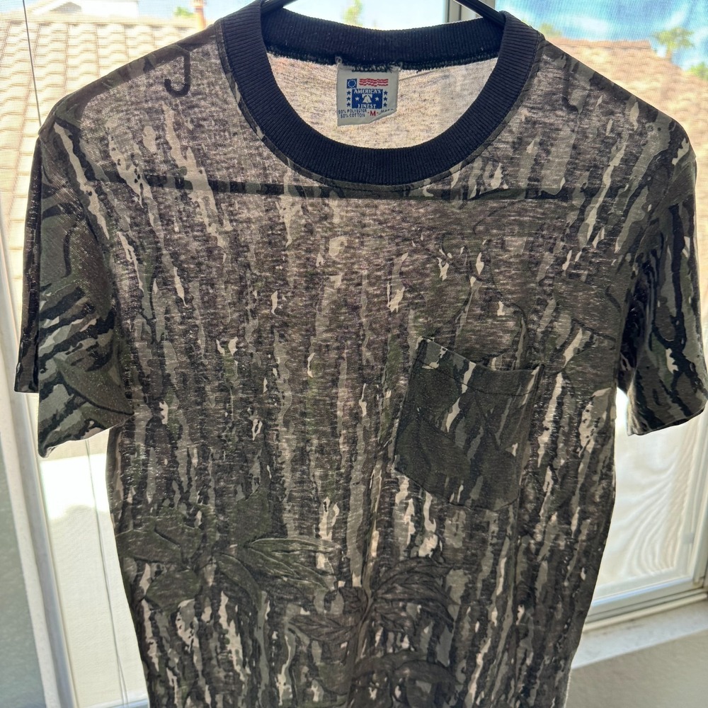 Vintage 80s Paper Thin Pocket T Shirt Mens Medium (Fits S) Real Tree Camo USA